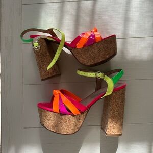COLORFUL NEON LEATHER JEFFREY CAMPBELL PLATFORM SANDALS